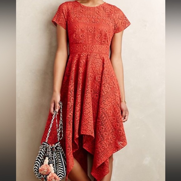 MAEVE / Anthropology Prima Burnt Orange Bohemian Lace Scarf Hem Dress - Picture 2 of 15